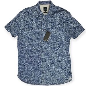 Armani Exchange AX Blue White Print Short Sleeve Button Down Shirt Regular L